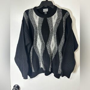 Montecatini Italian Vintage Chunky Mens Crewneck Black Wool Blend Sweater Sz M